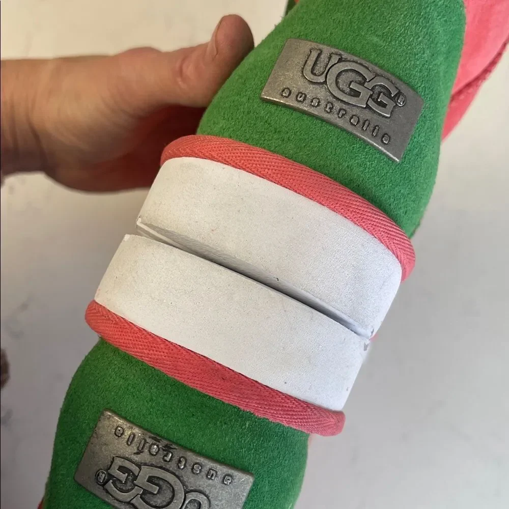 UGG Mini Bailey Button Neon Pink & Green Boots Style Number 1004318 Size 9 Rare